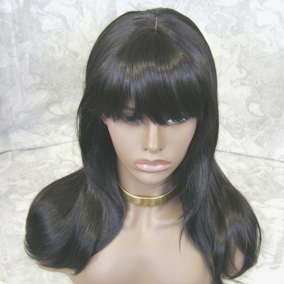 COPY - Long Straight Brown/Black Wig with Bangs main image 8